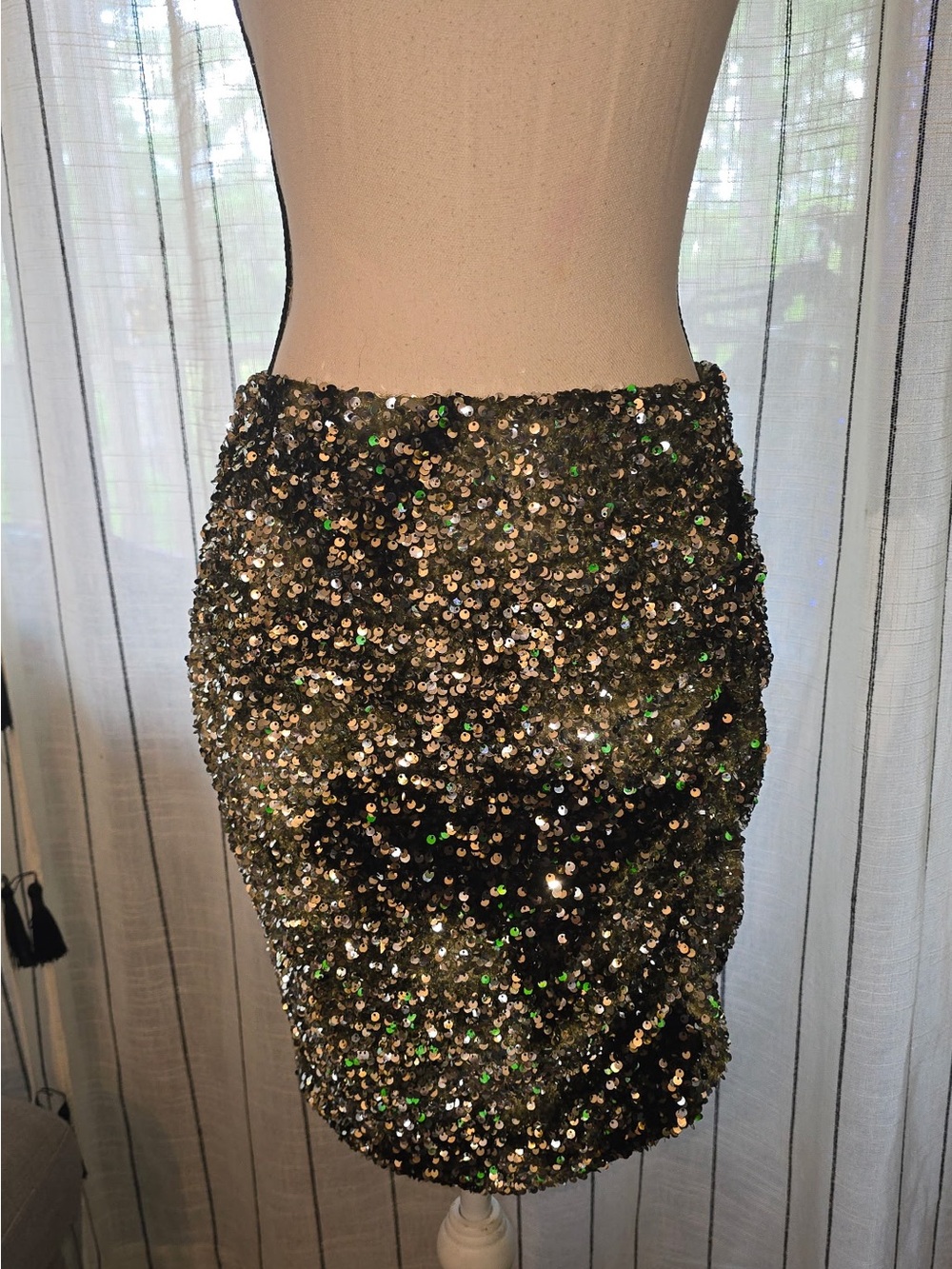 BOSS Gold and Green Sequin Mini Skirt